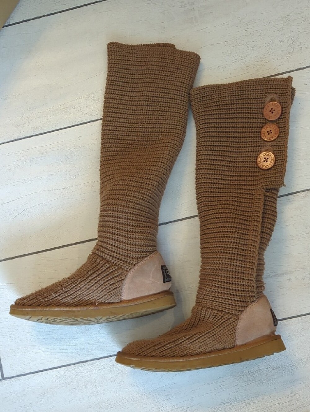 UGG Women's Tan Knit & Suede Boots - Picture 4 of 8